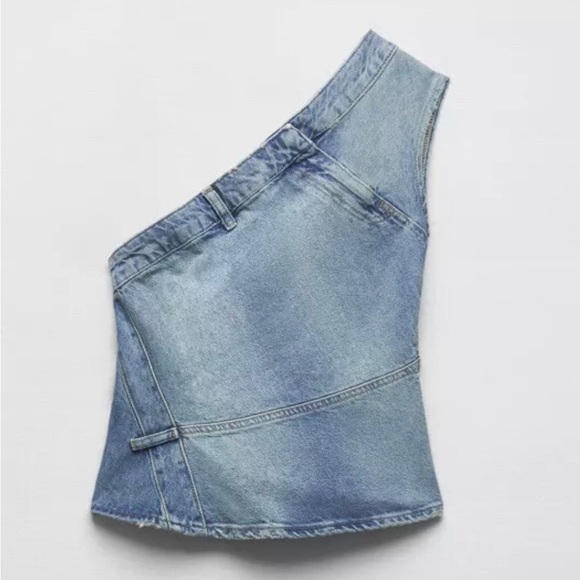 Zara asymmetrical neckline one shoulder denim sleeveless top size XS new - Picture 4 of 4